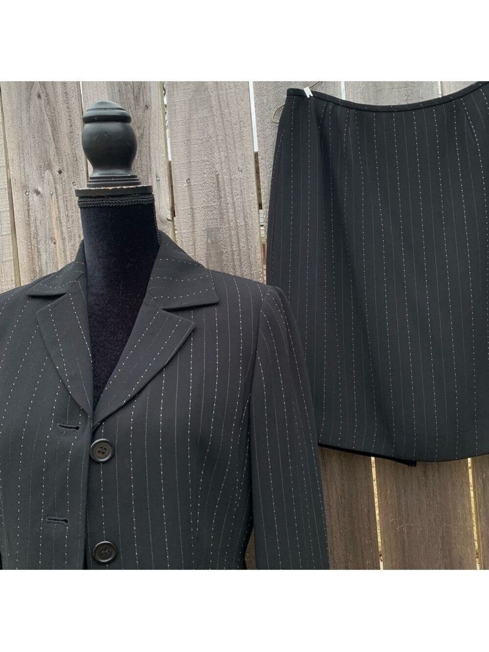KASPER Classics Blazer Jacket Pencil Skirt Suit Neutral Pinstripe